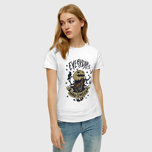 Женская футболка Хэллоуин пугало-тыква / Белый – фото 3