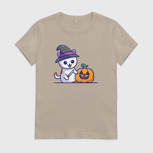 Женская футболка Cat pumpkin / Миндальный – фото 1