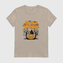 Футболка хлопковая женская Звездные Войны - Вейдер на тыкве, цвет: миндальный