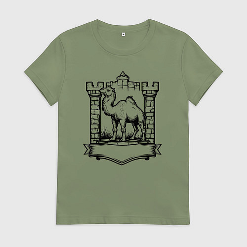 Женская футболка Верблюд у стен крепости Челябинск / Авокадо – фото 1
