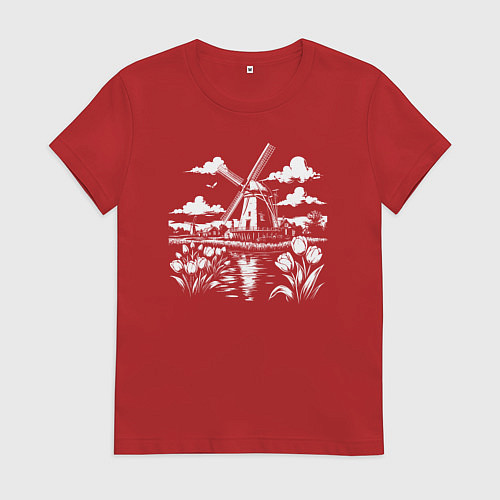 Женская футболка Мельница и тюльпаны / Красный – фото 1