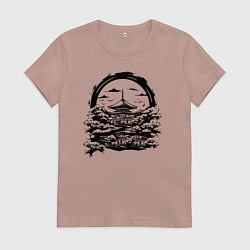 Футболка хлопковая женская Японская пагода, цвет: пыльно-розовый