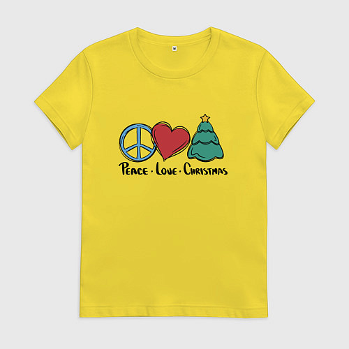 Женская футболка Мир, любовь, Рождество / Желтый – фото 1