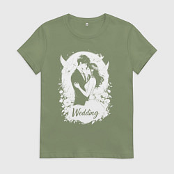 Футболка хлопковая женская Свадьба в стиле аниме, цвет: авокадо