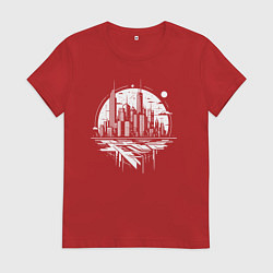 Футболка хлопковая женская Городской горизонт в отражении, цвет: красный