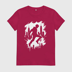 Футболка хлопковая женская Прыжок над городом, цвет: маджента