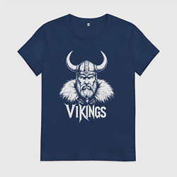 Футболка хлопковая женская Викинги портрет, цвет: тёмно-синий