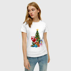 Футболка хлопковая женская Санта Клаус и снегурочка радуются новому году, цвет: белый — фото 2