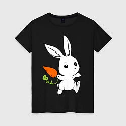 Футболка хлопковая женская Зайка с морковкой, цвет: черный