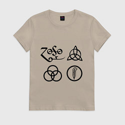 Футболка хлопковая женская Led Zeppelin: symbols, цвет: миндальный
