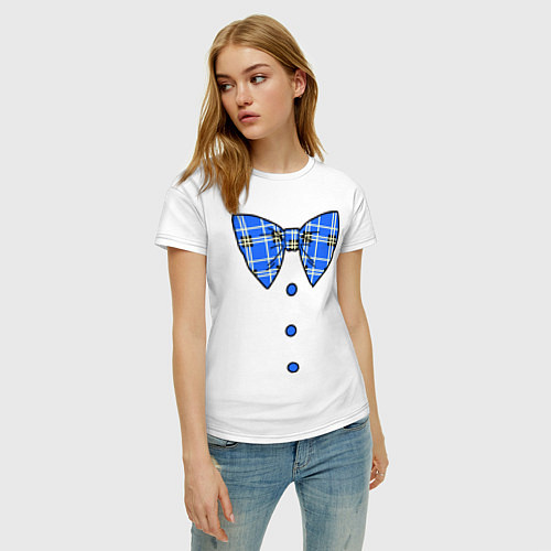 Женская футболка Галстук бабочка в клетку (синий) / Белый – фото 3