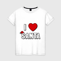 Футболка хлопковая женская I love santa, цвет: белый