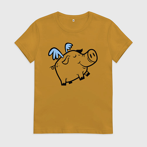 Женская футболка Крылатый поросёнок / Горчичный – фото 1
