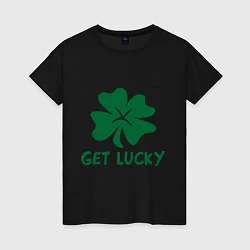 Футболка хлопковая женская Get lucky, цвет: черный