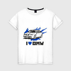 Футболка хлопковая женская I love BMW, цвет: белый