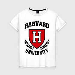 Футболка хлопковая женская Harvard University, цвет: белый