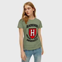 Футболка хлопковая женская Harvard University, цвет: авокадо — фото 2