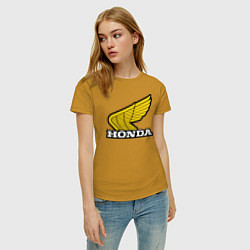 Футболка хлопковая женская Honda, цвет: горчичный — фото 2