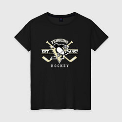 Футболка хлопковая женская Pittsburgh Penguins: Est.1967, цвет: черный