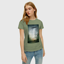 Футболка хлопковая женская X-Files: Aliens, цвет: авокадо — фото 2