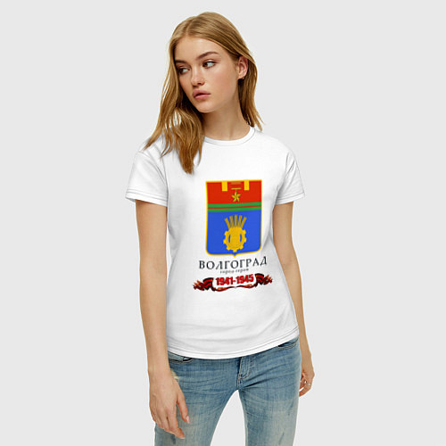 Женская футболка Город-герой Волгоград 1941-45 / Белый – фото 3