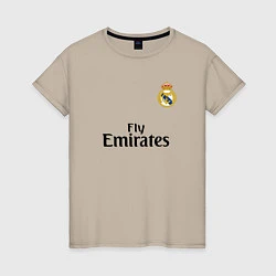 Футболка хлопковая женская Real Madrid: Fly Emirates, цвет: миндальный