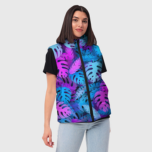 Женский жилет Сине-розовые тропики / 3D-Красный – фото 3