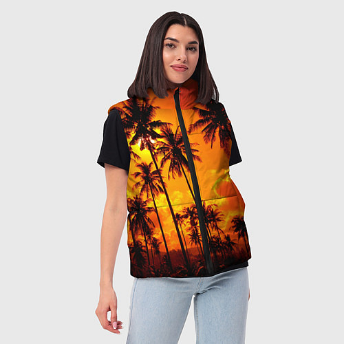 Женский жилет Таиланд - пальмы на закате / 3D-Черный – фото 3