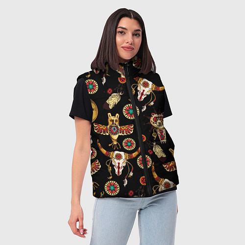 Женский жилет Индейские культовые символы / 3D-Черный – фото 3