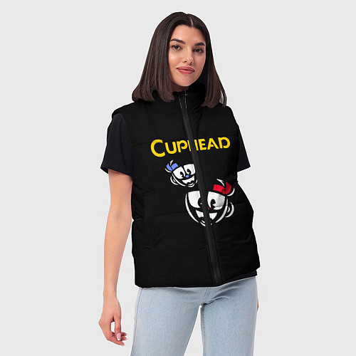 Женский жилет Cuphead: Mugman Faces / 3D-Черный – фото 3