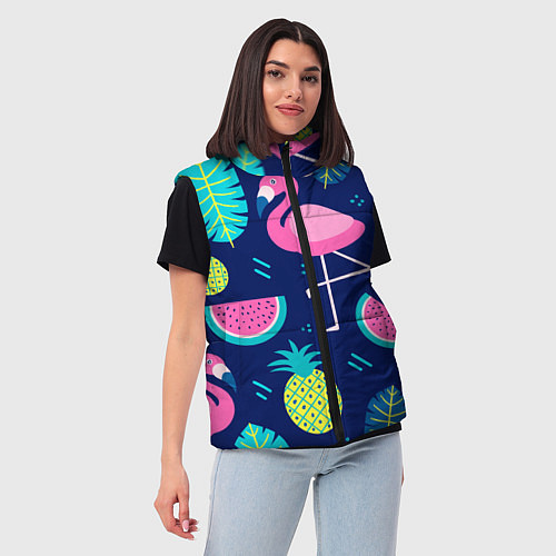 Женский жилет Фруктовый фламинго / 3D-Светло-серый – фото 3