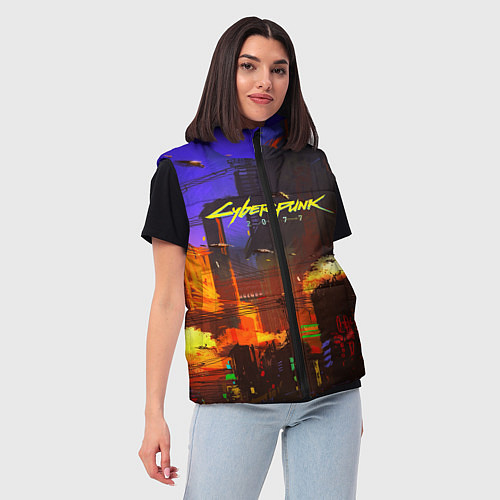 Женский жилет Cyberpunk 2077: Night City / 3D-Черный – фото 3