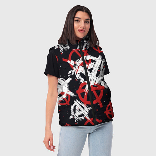Женский жилет Анархия - паттерн / 3D-Черный – фото 3