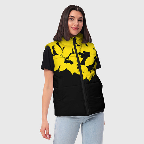 Женский жилет Желтые Листья - Минимализм / 3D-Черный – фото 3