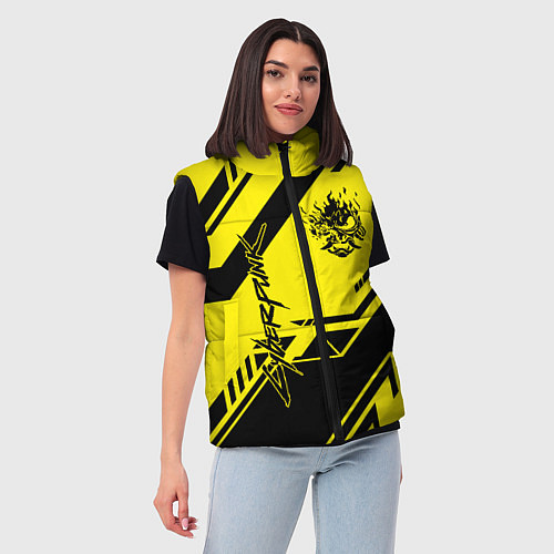 Женский жилет Cyberpunk 2077: Yellow Samurai / 3D-Черный – фото 3