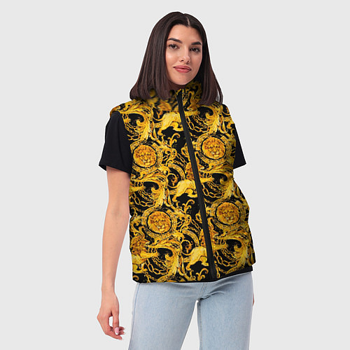 Женский жилет Львы золотые узоры / 3D-Черный – фото 3