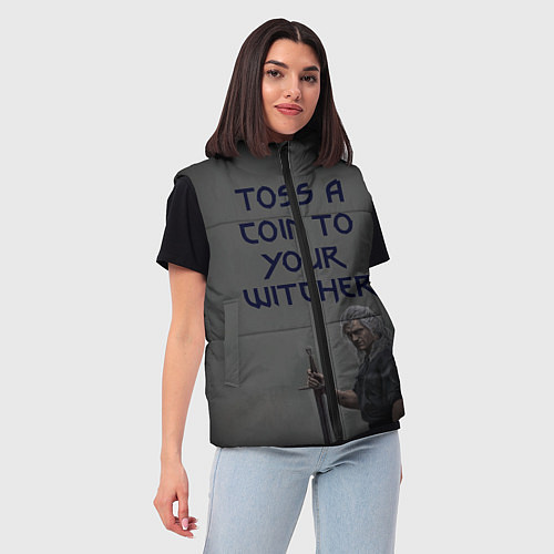 Женский жилет ВЕДЬМАКУ ЗАПЛАТИТЕ МОНЕТОЙ / 3D-Красный – фото 3