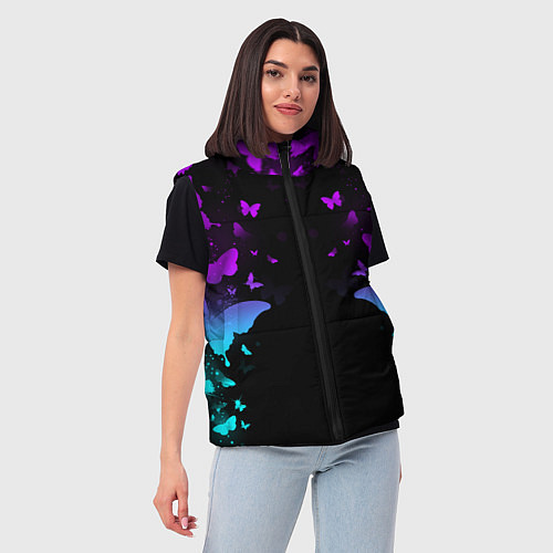 Женский жилет Бабочки в неоне / 3D-Черный – фото 3