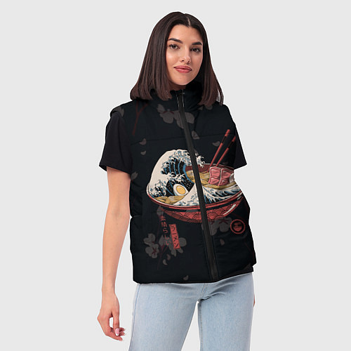 Женский жилет Сакура и рамен / 3D-Черный – фото 3
