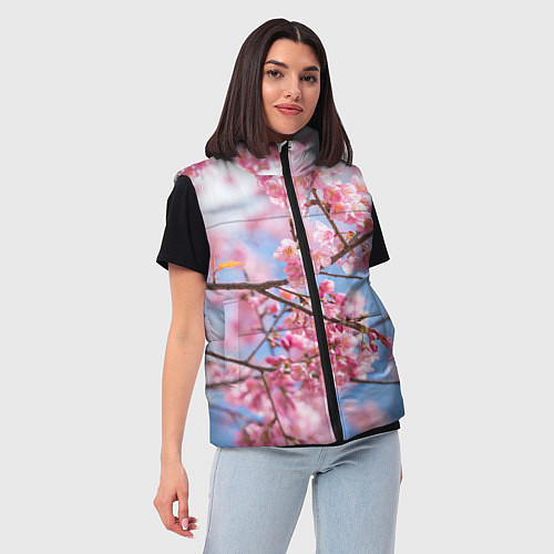Женский жилет Ветки Сакуры / 3D-Черный – фото 3