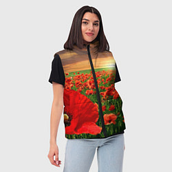 Женский жилет Красный мак на закате, цвет: 3D-светло-серый — фото 2