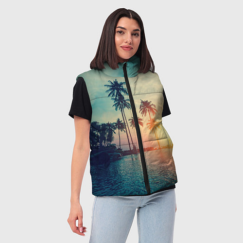 Женский жилет Пальмы / 3D-Черный – фото 3