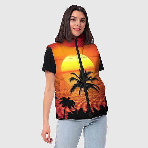 Женский жилет Пальмы на фоне моря / 3D-Черный – фото 3