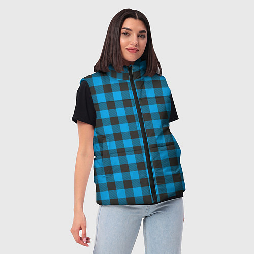 Женский жилет Голубая клетка / 3D-Черный – фото 3