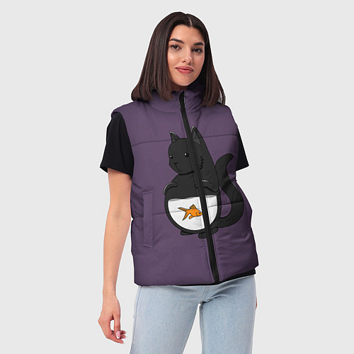 Женский жилет Довольный кот / 3D-Черный – фото 3