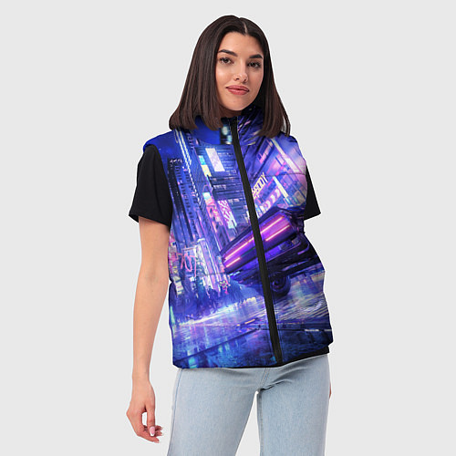 Женский жилет Cyberpunk city / 3D-Черный – фото 3