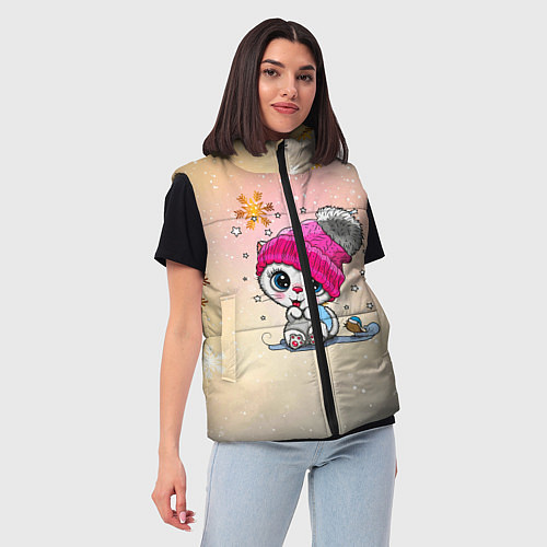 Женский жилет Новогодний кот / 3D-Красный – фото 3