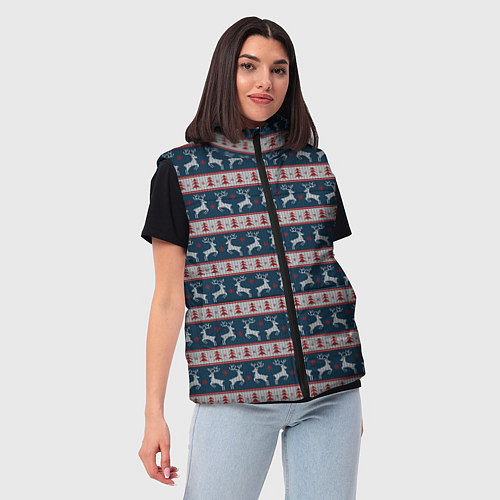 Женский жилет Новогодняя с оленями / 3D-Черный – фото 3