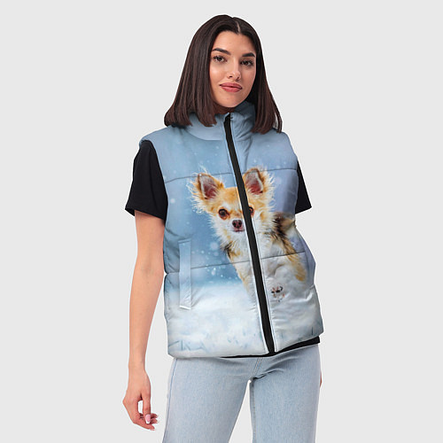 Женский жилет Чихуахуа в снегу / 3D-Черный – фото 3