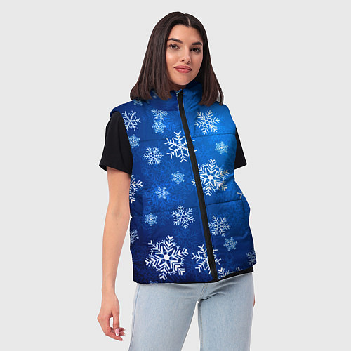 Женский жилет Новый Год Снежинки / 3D-Черный – фото 3